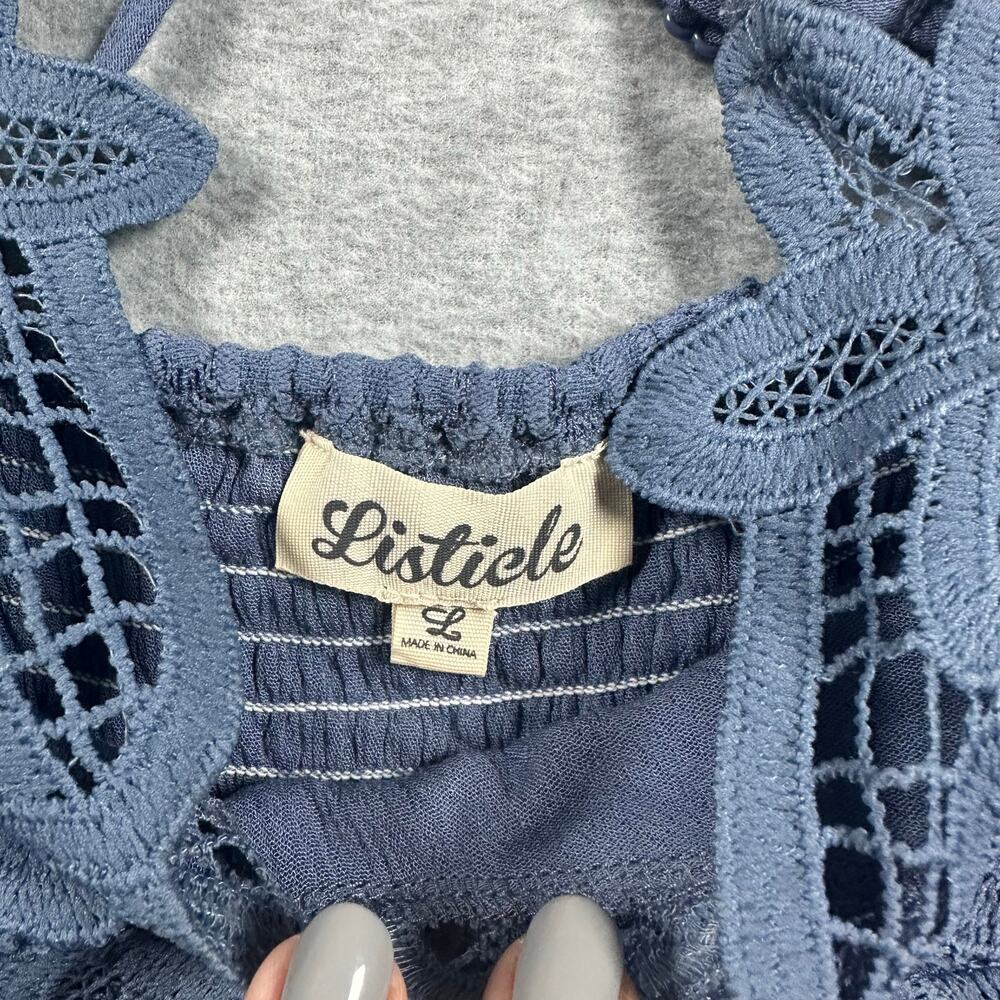 Listicle Blue Strappy Babydoll Cami Top Size Large - Picture 6 of 6